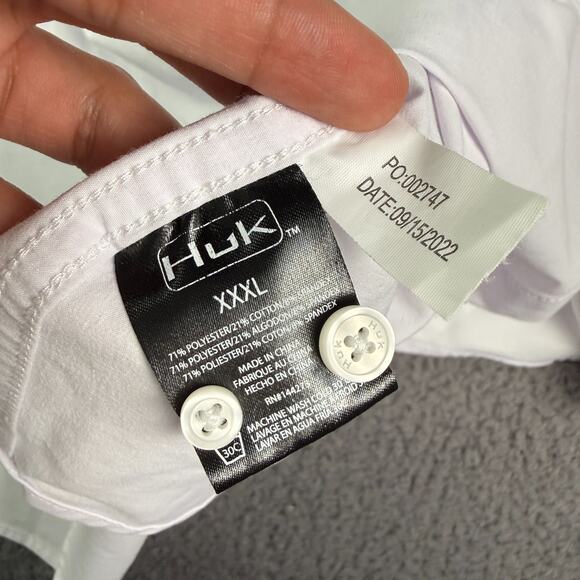 Huk Kona Shirt Mens 3XL White Fishing Performance Stretch Button Down Solid - Picture 5 of 9